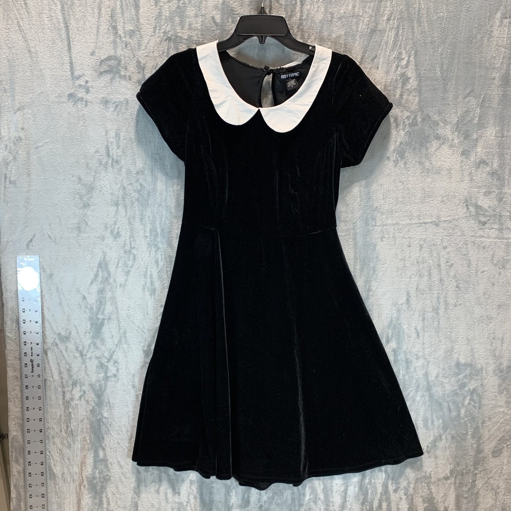 Hot Topic Women's Dress 2 Black Velvet White Collar Wednesday Adams Goth Grunge